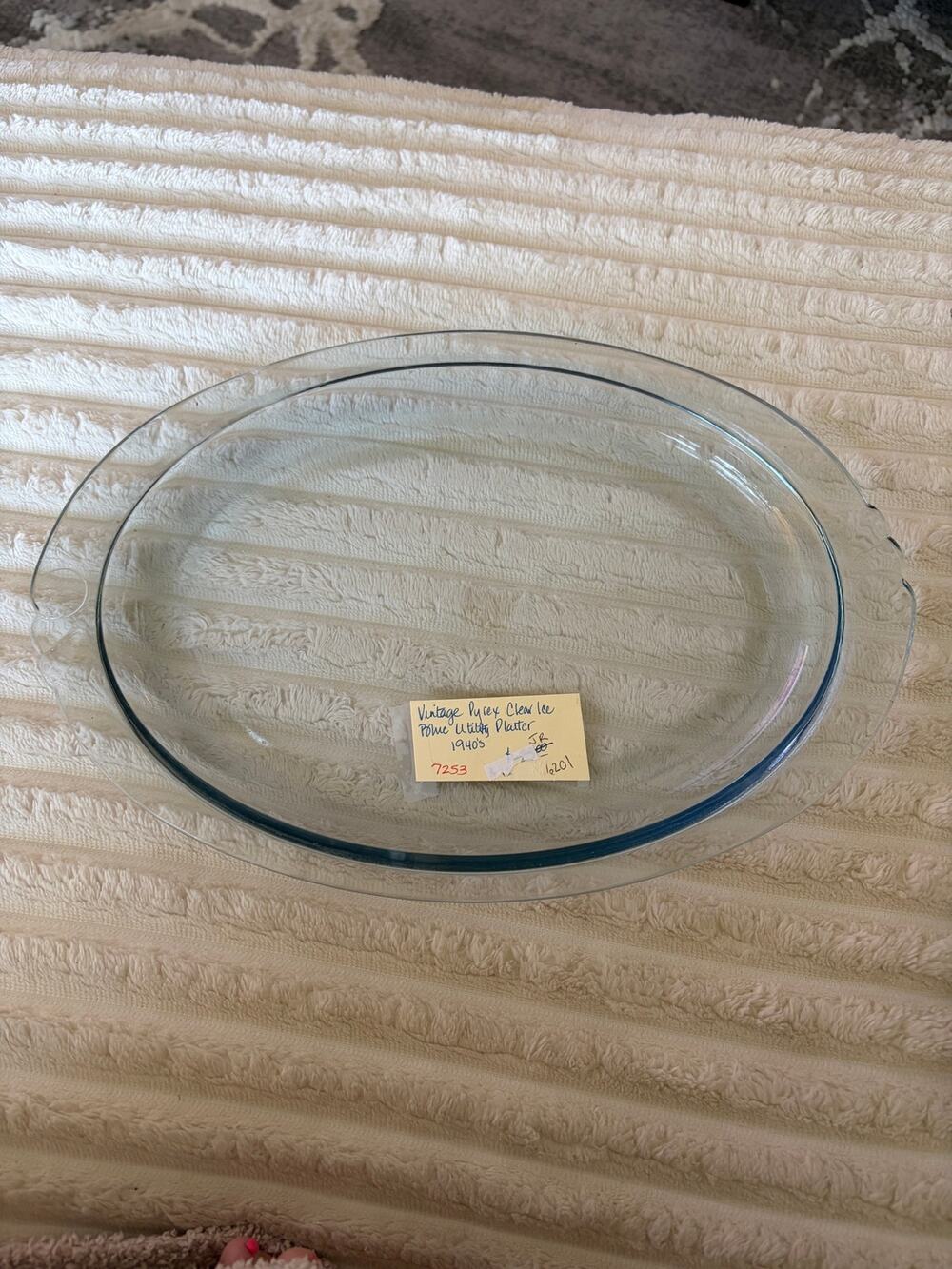 1940s Pyrex Clear Ice Blue Oval Utility Platter #812 Oven Broiler Serving Dish